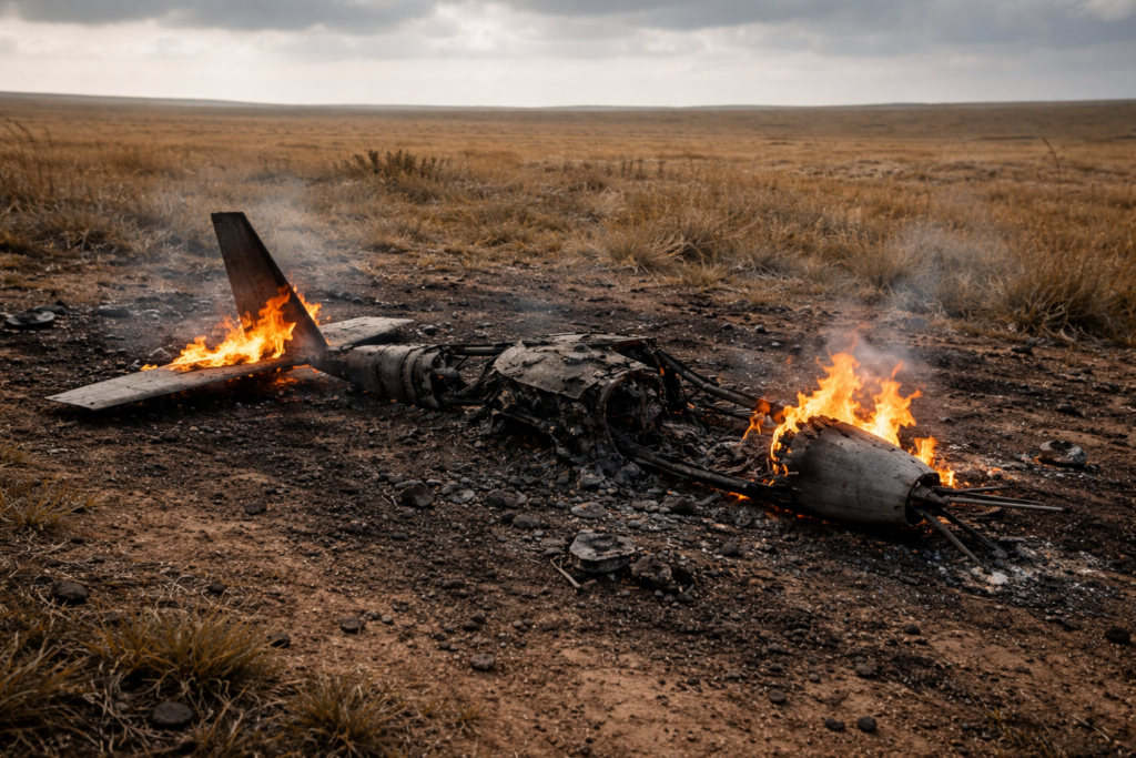 Атырау облысында далада күйіп кеткен ұшқышсыз ұшу аппараты табылды БПЛА степь огонь 1 1024x683 1
